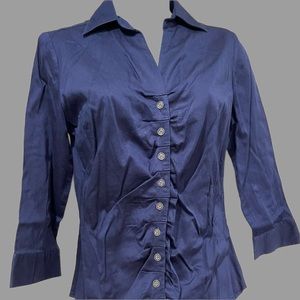 NY&C Mid-Sleeve Ruched Button-Front Secret Snap